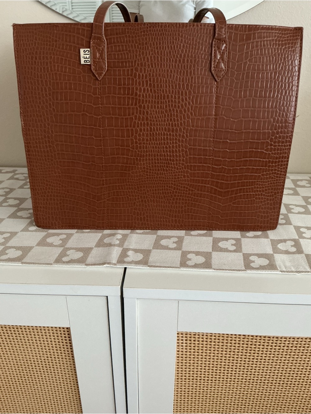 BEIS Croc-Embossed Brown Tote